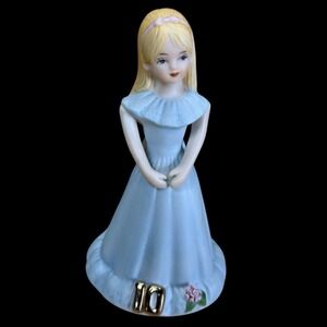 Enesco Growing Up Girls Figurine Age 10 Blonde Hair Blue Dress Vintage 1981